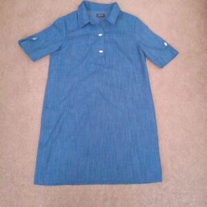 Tahari Arthur S Levine Dress Womens Sz 12 Blue Denim Look Lock Buttons